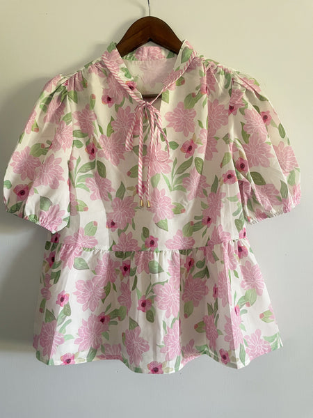 Pink Floral Tie Top