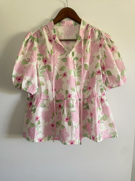 Pink Floral Tie Top