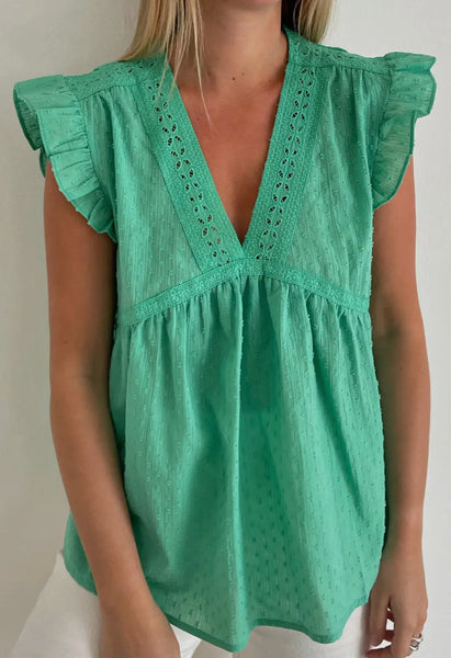 Green Eyelet Top