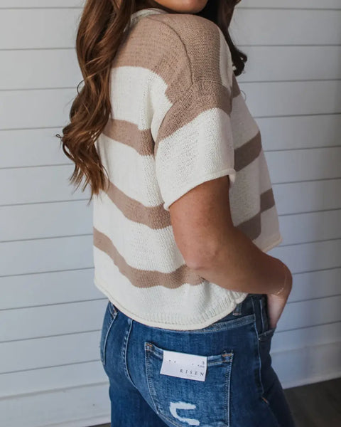 Khaki Striped Sweater Knit Top