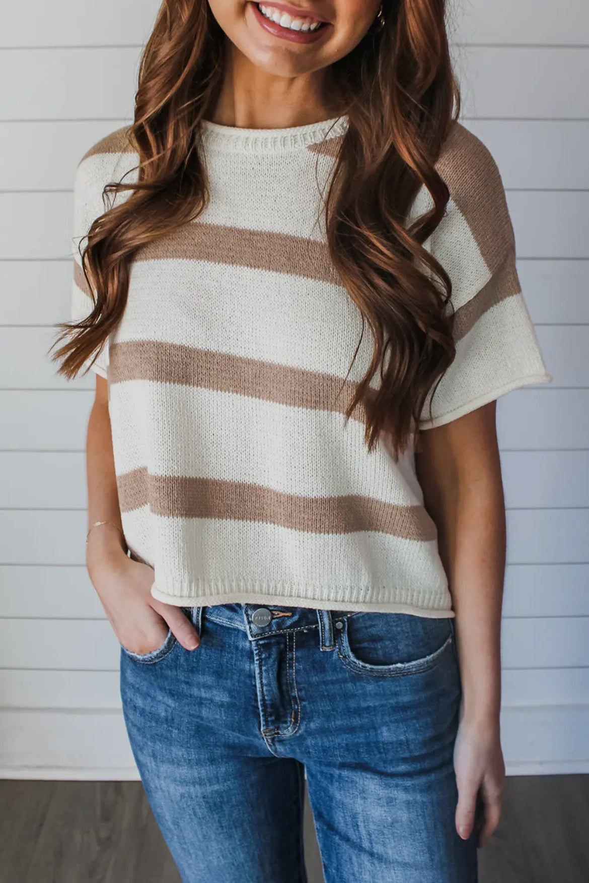 Khaki Striped Sweater Knit Top